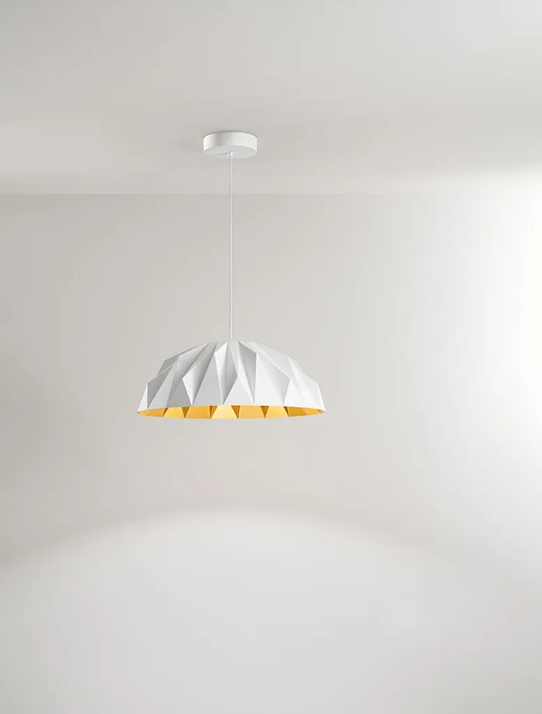 Lustre Suspension LED Moderne Bicolore Blanc et Or pour Salon et Séjour