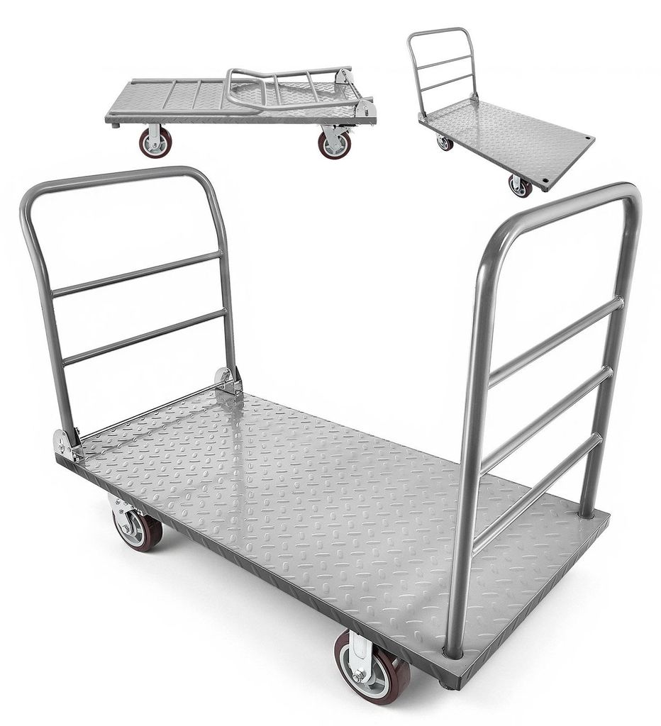 Plattformwagen Rollwagen - Klappbarer Schwerlast-Transportwagen - Traglast 1202 kg - Abnehmbares Geländer - Schwenkräder (4) - Rutschfeste Plattf...