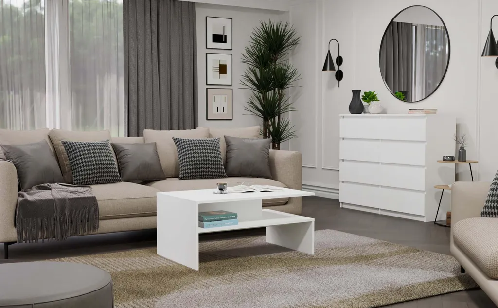 Table basse GUIREN blanc mat - Table de salon design épuré 100x60 cm - 7