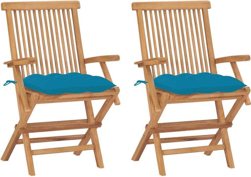 Gartenstühle mit Hellblauen Kissen 2 Stk. Massivholz Teak