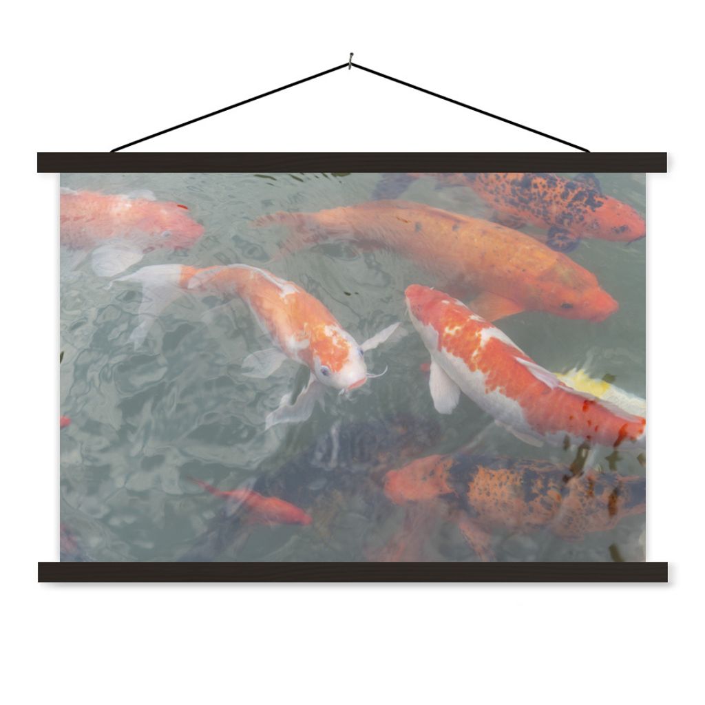 MuchoWow Textilposter Mehrere Koi-Karpfen 150x100 cm mit schwarzem Rahmen - Schlafzimmer