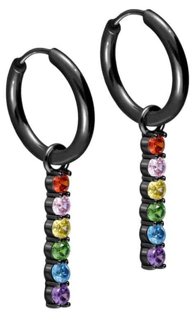 Chirurgenstahl Ohrclicker Creolen BUNTER KRISTALLBALKEN Schwarz Innendurchmesser: 12mm + Designstärke: 2mm