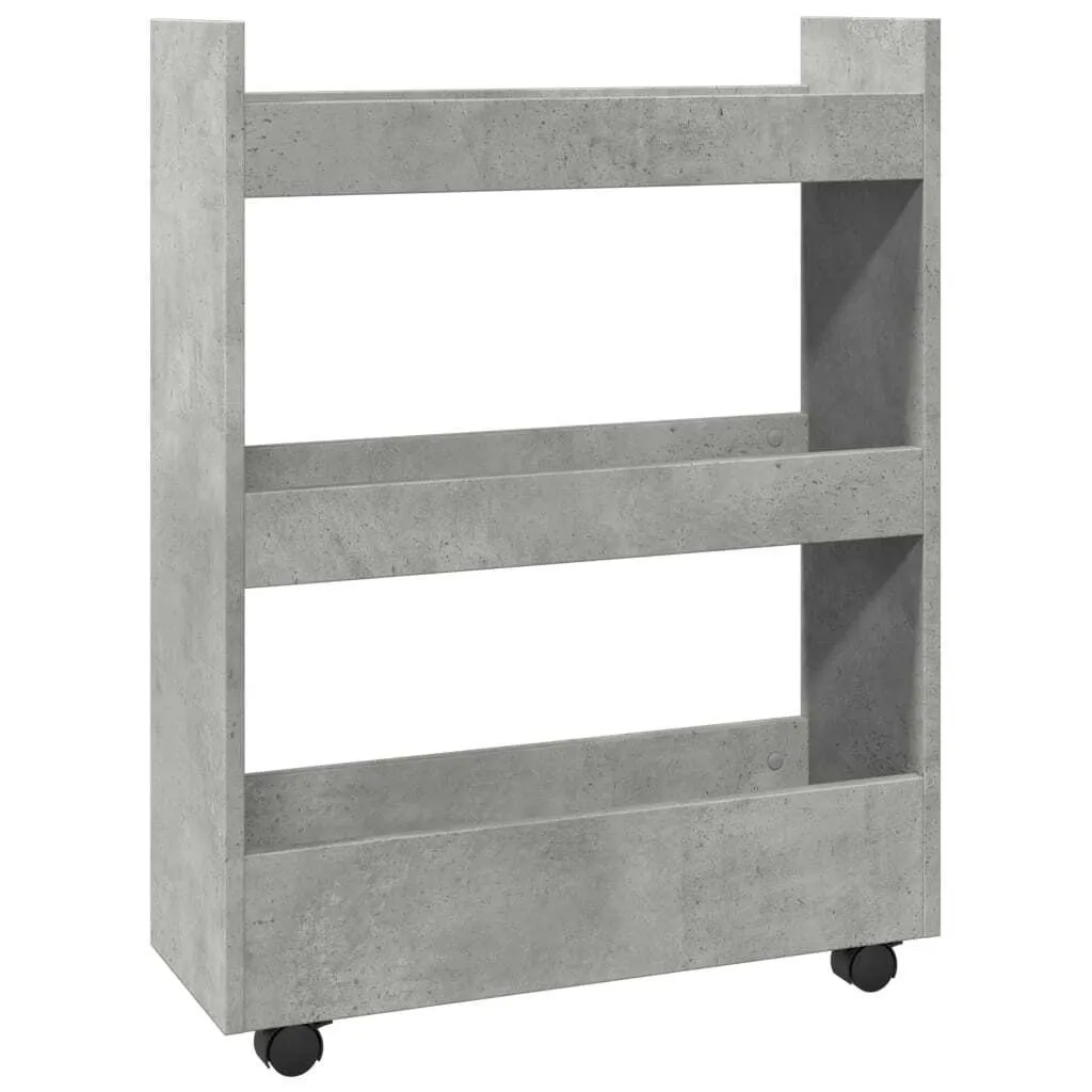 Scaffale Mobile 3 Ripiani Grigio Cemento - Carrello Stretto Multiuso