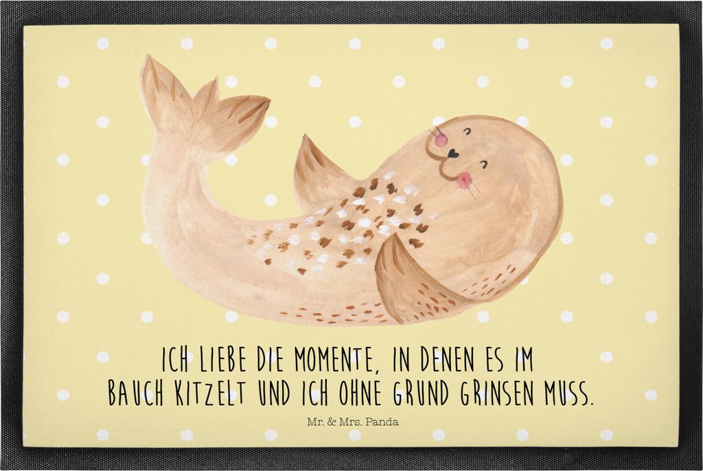 Mr. & Mrs. Panda Schmutzfangmatte Robbe Liegen 60 x 90 cm - Gelb Pastell - Geschenk, Nordsee, Freude, Fussmatte, Seehund, Fußabstreifer, Schuhabst...