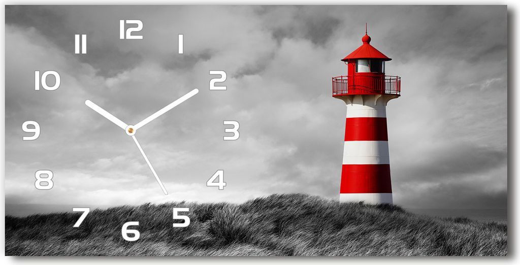 Wanduhr aus Glas – 60x30 cm - Glasbild - Glasuhr - Gehärtetes Glas - weisse-zeiger - Leuchtturm