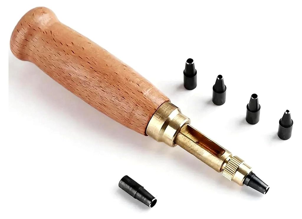 Locher zum Nähen mit sechs verschiedenen Lochgrößen, Lochdurchmesser: 1,5/2/2,5/3/3,5/4 mm, Holzgriff, geeignet für Leder, Gürtel und andere M...