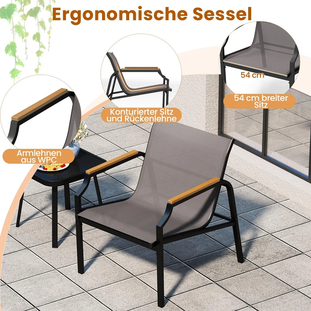 Ensemble de jardin robuste en tissu avec 2 chaises et table basse - 6