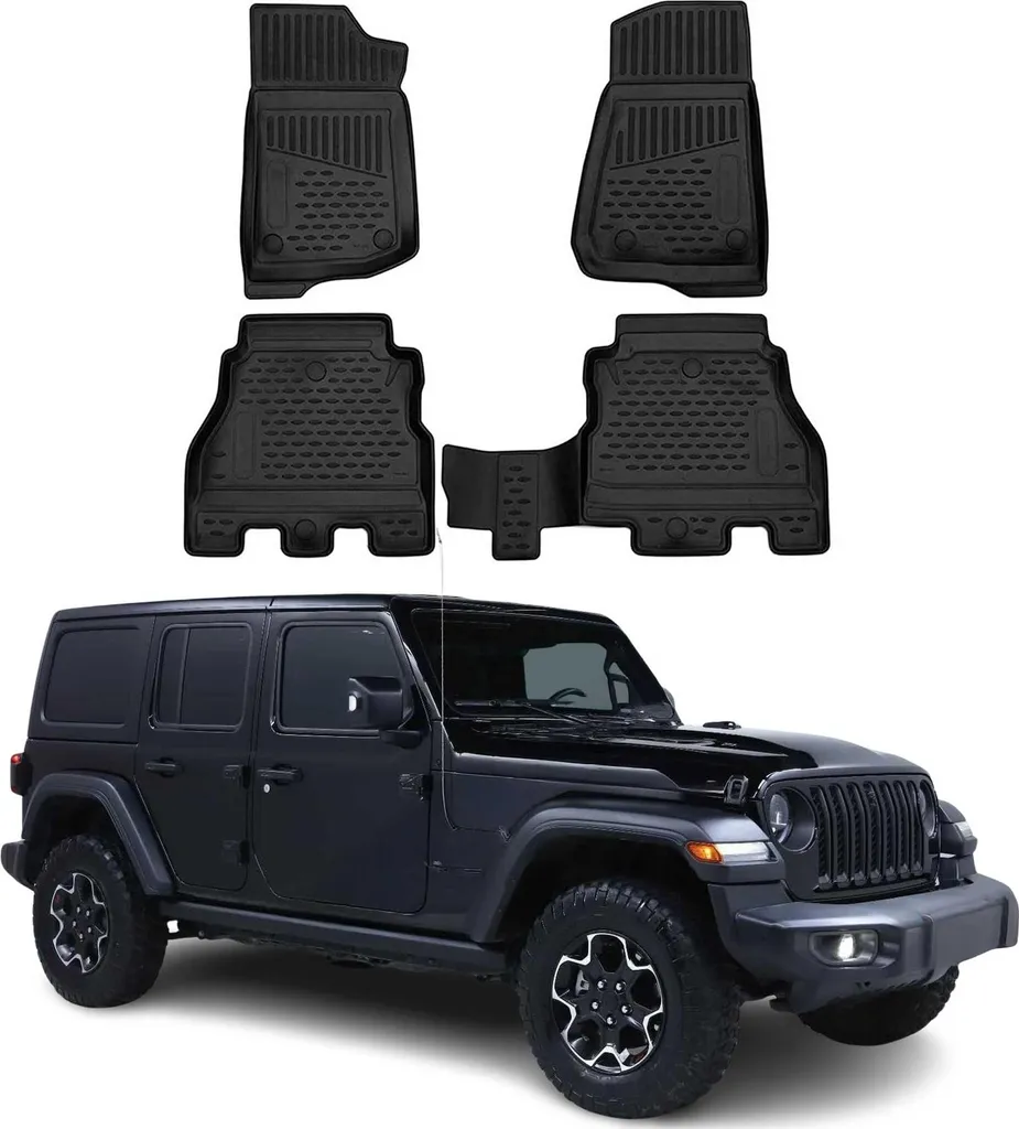 Tapis de Sol Jeep Wrangler 2017-2025 Idéal Tout-Terrain et Hiver Noir