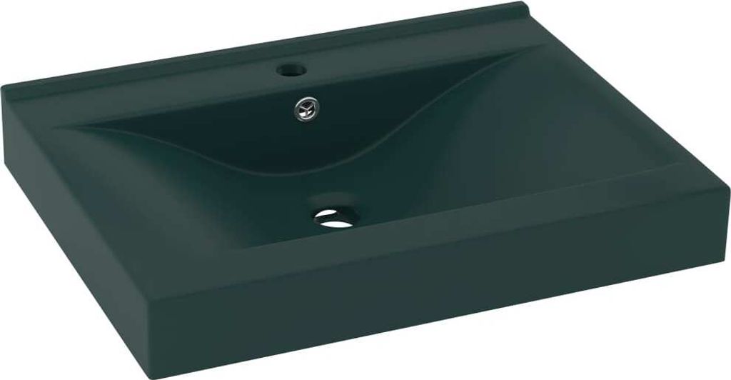 vidaXL Lavabo de luxe avec trou pour robinet Vert foncé mat Image du produit 