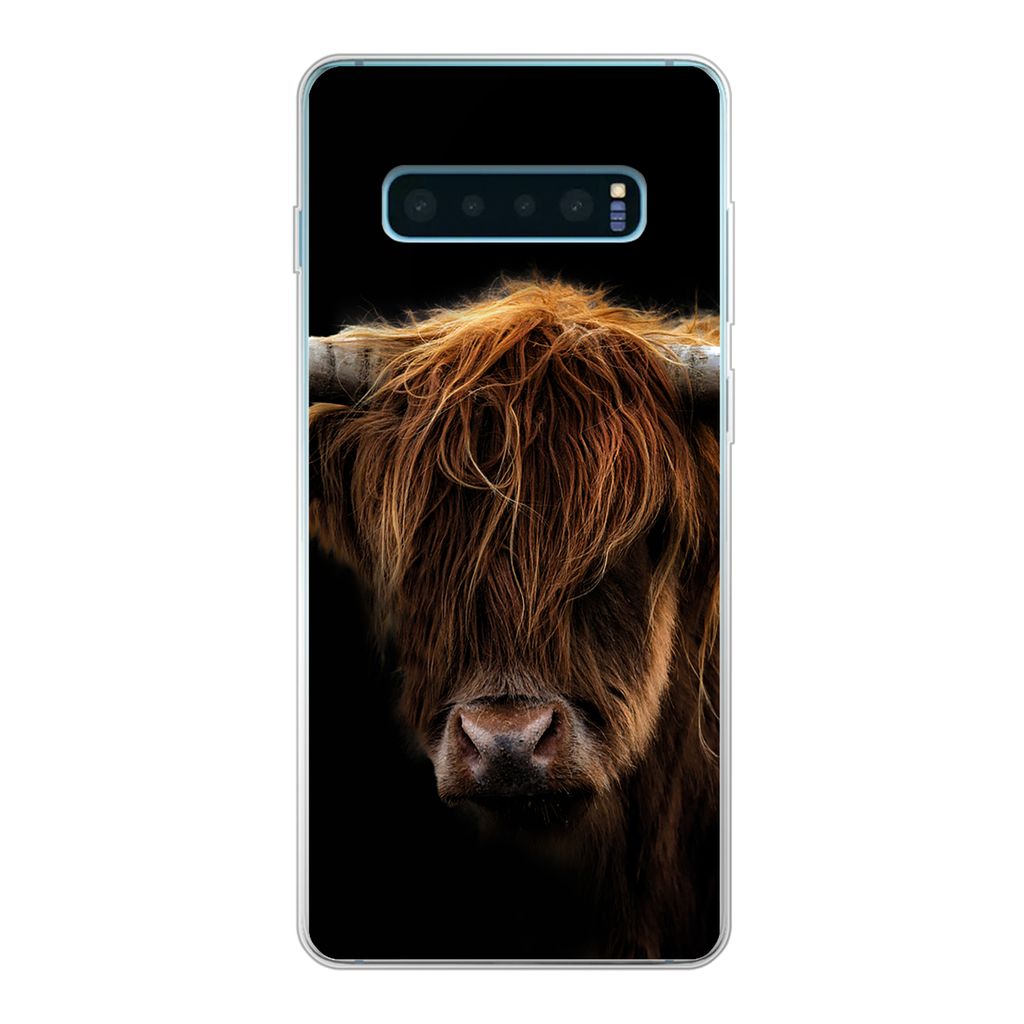 MuchoWow Handyhülle Schutzhülle Hülle für Samsung Galaxy S10 Lite Schottischer Highlander - Hörner - Schwarz - Tiere - Natur - Wild - Kuh Si...