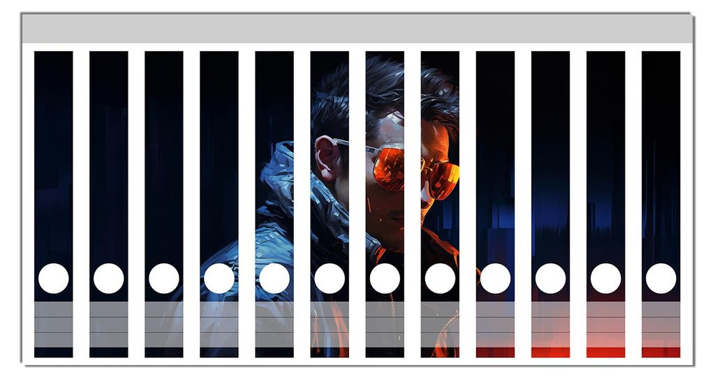 Wallario Ordnerrücken Sticker, selbstklebend für schmale Ordner, 12 Stück, Motiv Ernster Typ mit Sonnenbrille