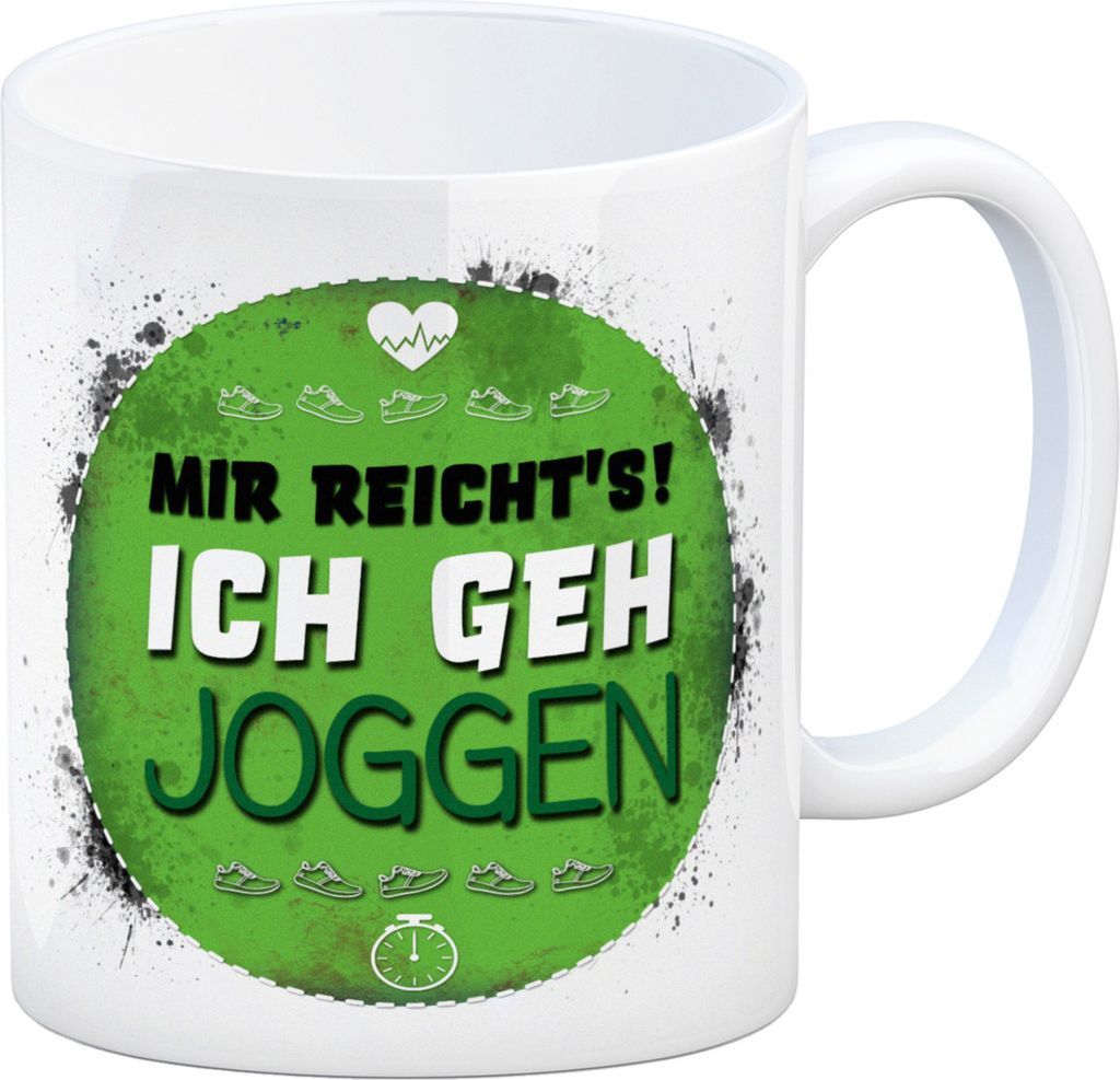 Kaffeebecher mit Spruch: Mir reichts! Ich geh joggen Kaffeetasse Tasse