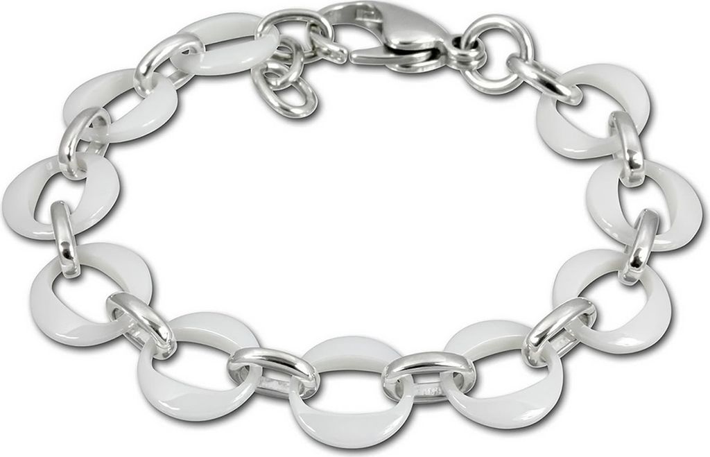 Amello Armband Edelstahl Keramik Ringe silber weiß Damen Schmuck ESAX02W