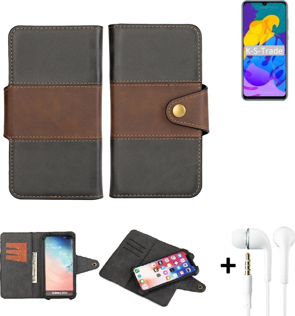 K-S-Trade Handyhülle Schutzhülle Bookstyle Wallet-Case kompatibel mit Huawei Honor Play 4T Pro + earphones Bumper rundumschutz schwarz-braun 1x