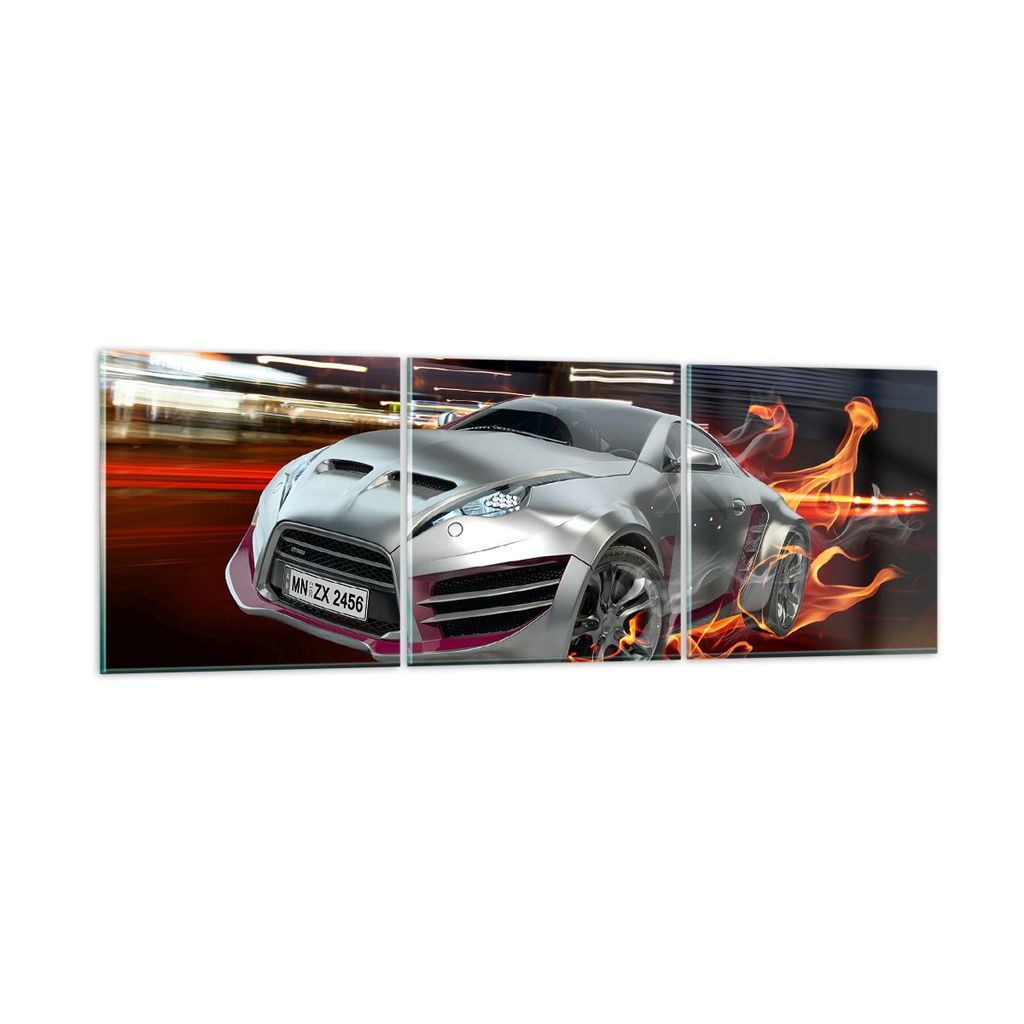 Bilder auf glas - Sportwagen Feuer Rauch - 150x50cm - Glasbilder - Wandbilder - Kunstdruck - zum Aufhängen bereit - Wanddekoration aus Glas - Glas...