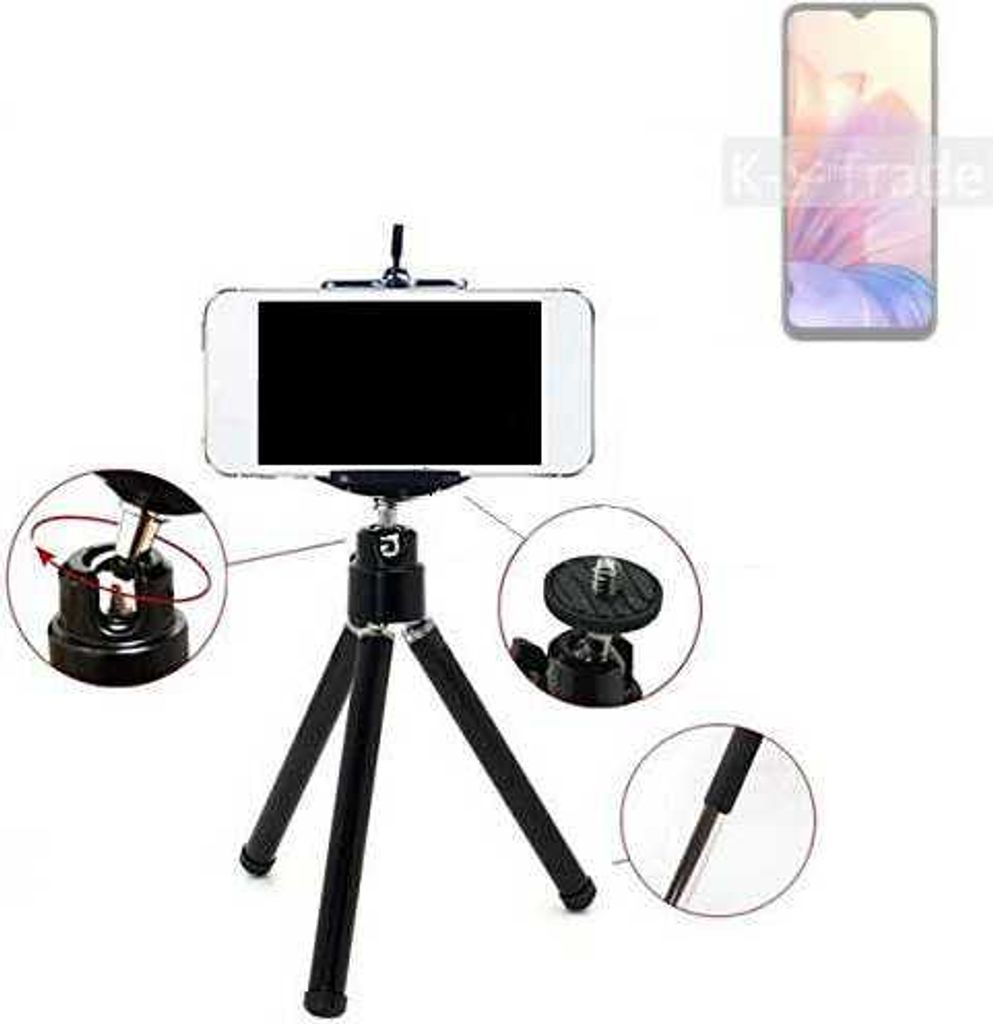 K-S-Trade Smartphone Stativ Dreibein kompatibel mit Blackview Oscal C80 Tripod aus Aluminium Klemmstativ Stativ Adapter für Mobiltelefone schwarz 1x