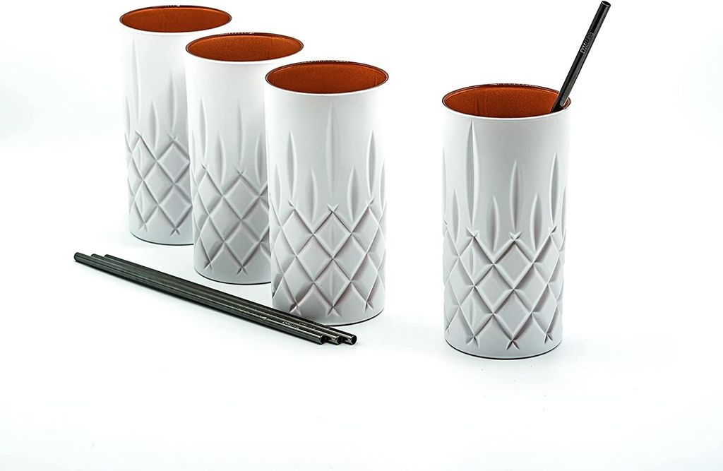 Nachtmann Noblesse 4er-Set Set White Edition Longdrinkgläser 375 ml I spülmaschinenfest I Trinkglas coloured by EKM (weiß/kupfer) + 4er-Set EKM ...