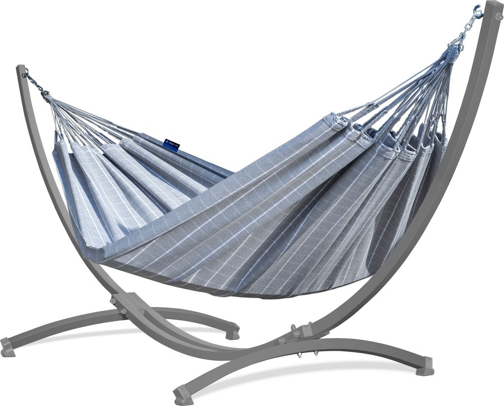 Potenza Outdoor Catargo Hängematte mit Gestell für 2 Personen I Baumwolle Doppelhängematte XXL 220x160, 220kg I Grau Hängemattengestell 220kg, ...