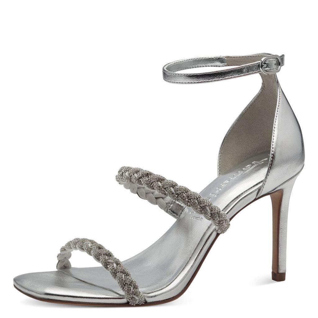 Tamaris Damen Sandalette geflochten Strass Stiletto Karree 1-28035-42, Größe:36 EU, Farbe:Silber