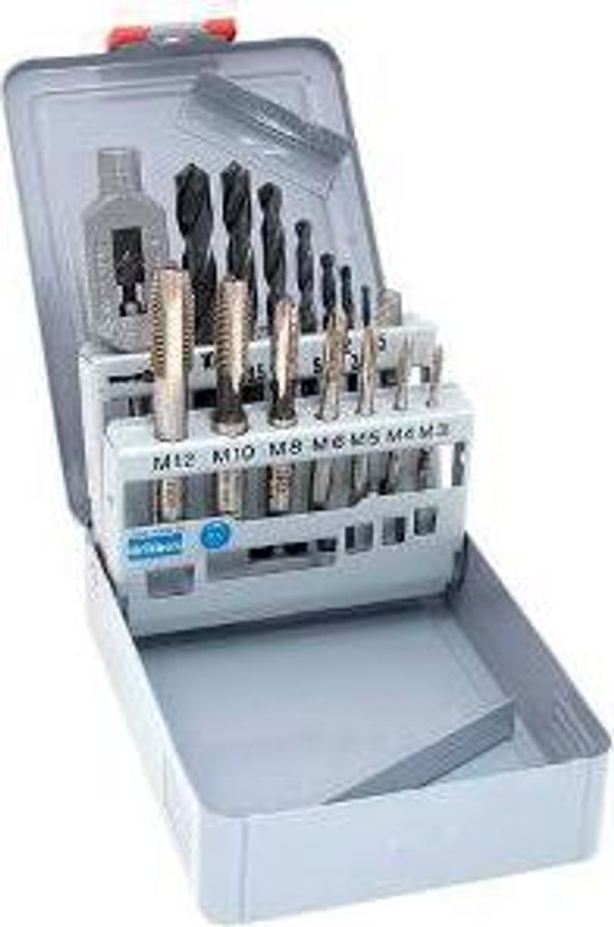Metallkoffer mit 15 Bohrern und Gewindeschneidern RISS - Linksdreher Nr. 1 - X015V3152