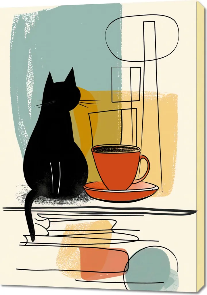 Tableau Chat et café Image 70x100 cm - Décoration Murale de Qualité