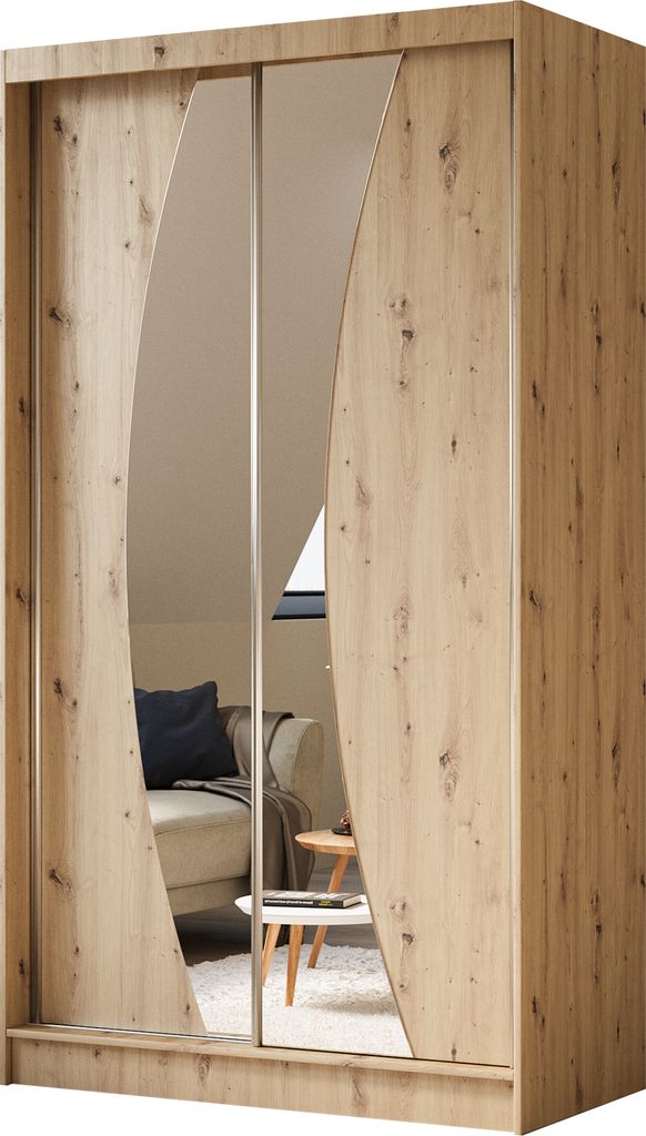 AGMAT Schwebetürenschrank Bergen, Kleiderschrank mit 2 Türen und Spiegel, Moderne Garderobe in Farbe: Artisan / Artisan, Schrank in Größe: 120 ...