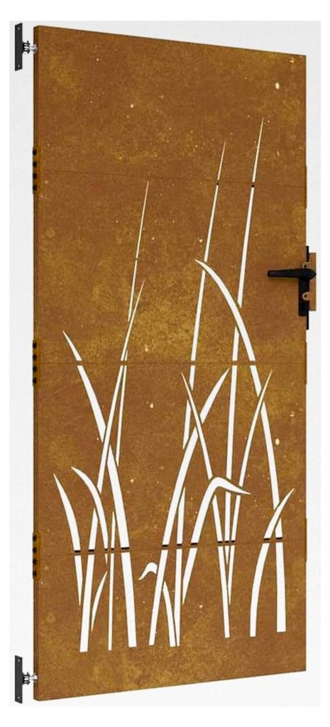 Gartentor mit Gras-Design, abschließbares Hoftor für Garten und Terrasse, 85x200 cm Cortenstahl