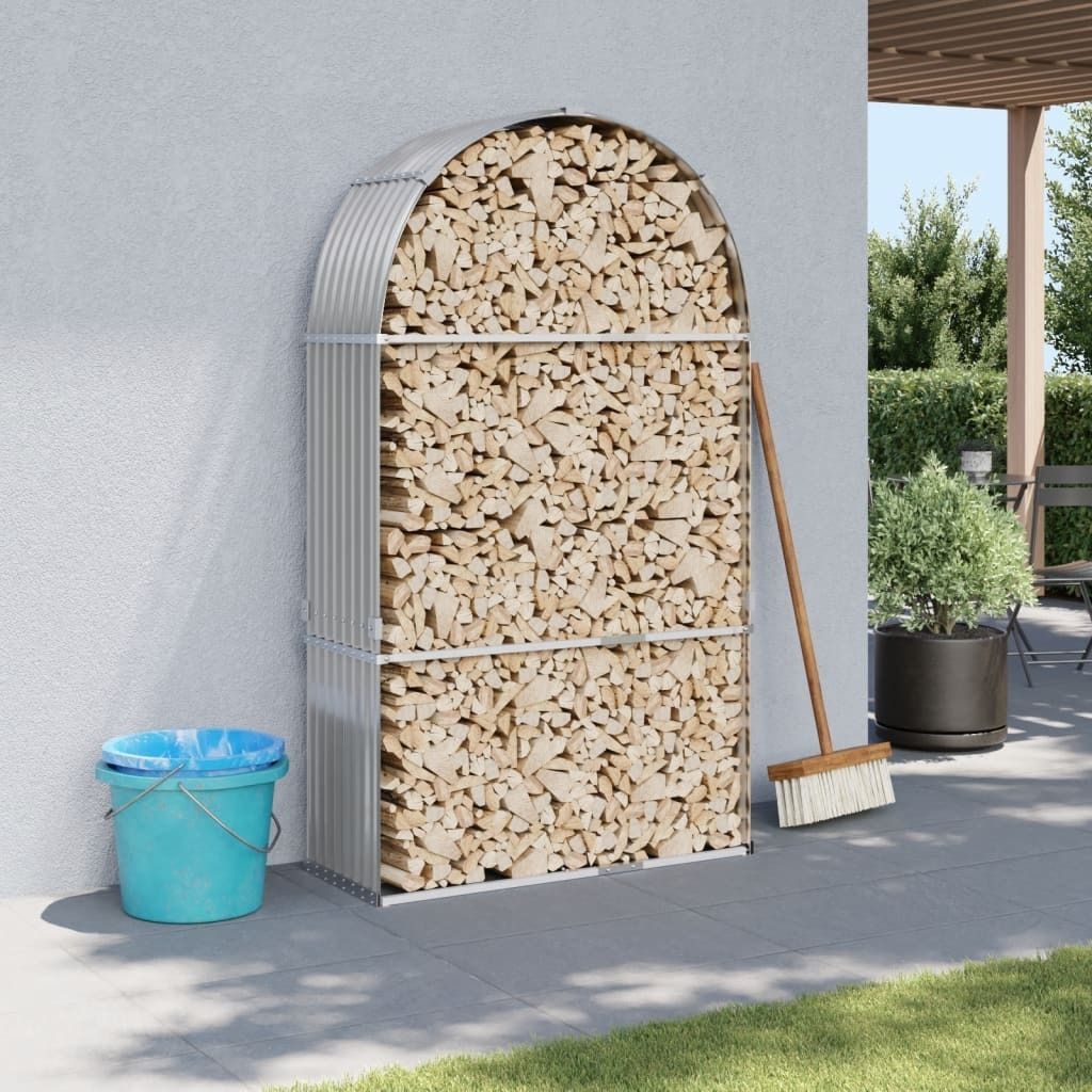"2026 Promotion" Kaminholzunterstand Hellgrau 120x45x210 cm Verzinkter Stahl - Kaminholzregale CC22210