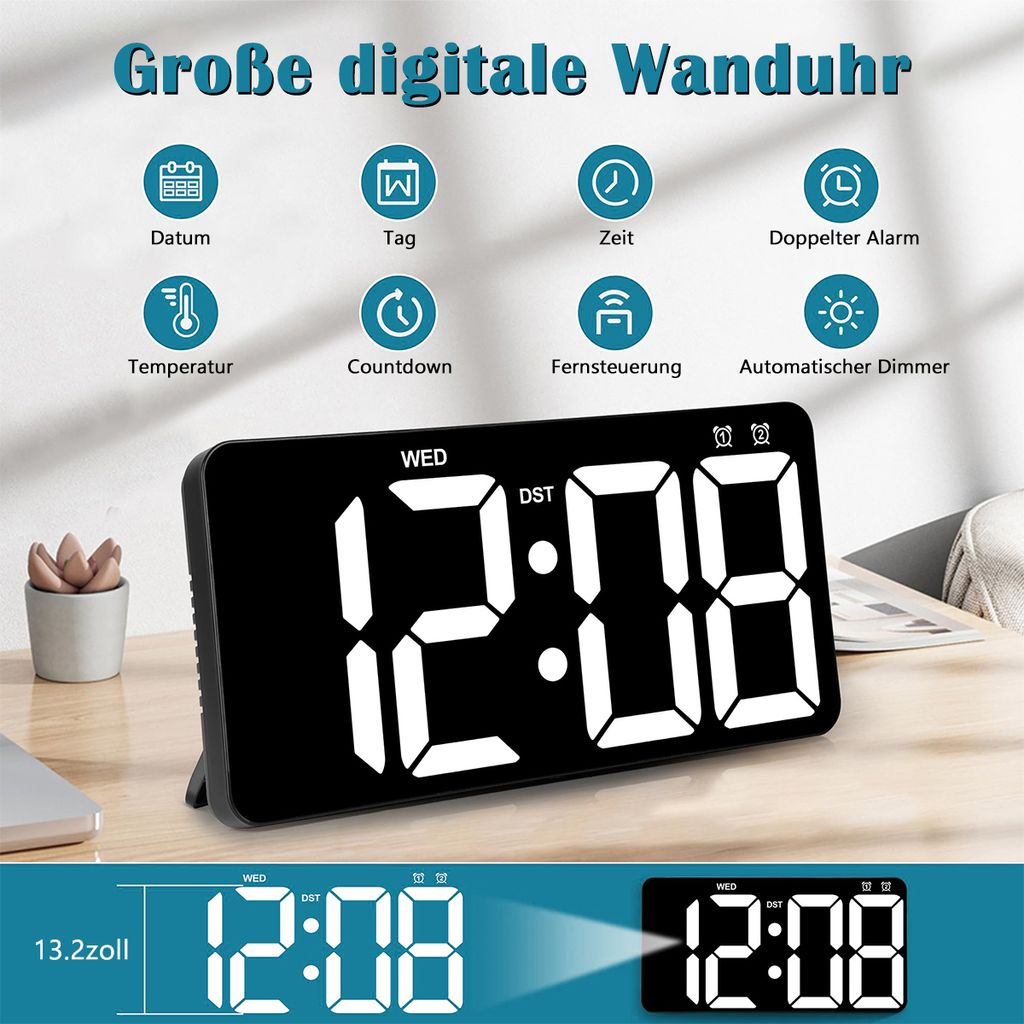 14" Digitale Wanduhr mit Fernbedienung, LED Anzeige für Produktbild 4