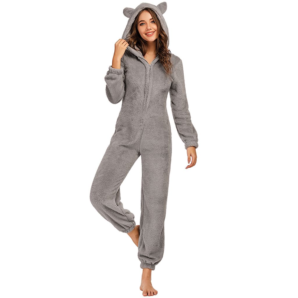 Damen Fleece Pyjama Set mit Stickdetail