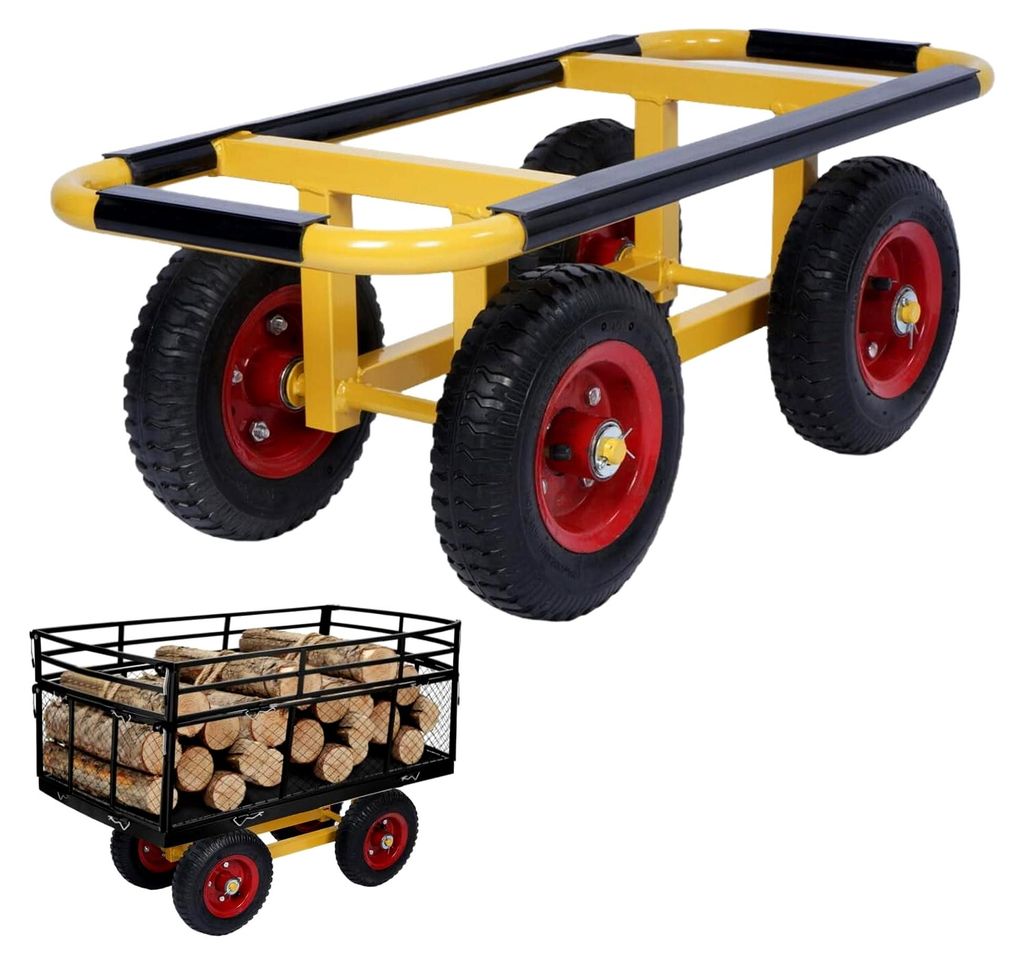 Bauholz Plattenwagen 330 LBS Eisen Schwerlast Transportwagen 75,5 x 32 x 26 cm mit 4 Rädern und Luftreifen