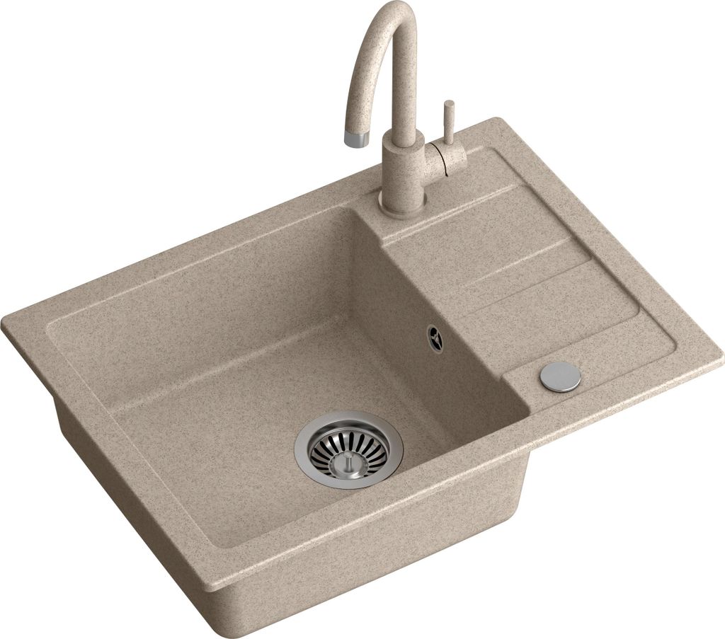 QUADRON Spülbecken Spüle Küche Granit | Größe 62 x 44 x 17,5 cm Beige | GO SMART Granitspüle Einzelbecken-Spüle | Einbauspüle mit Küchenar...