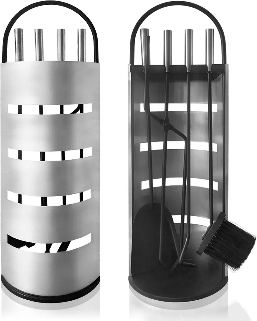 Set d'Outils Cheminée Design en Acier Inox avec Pare-vue et 5 Pièces