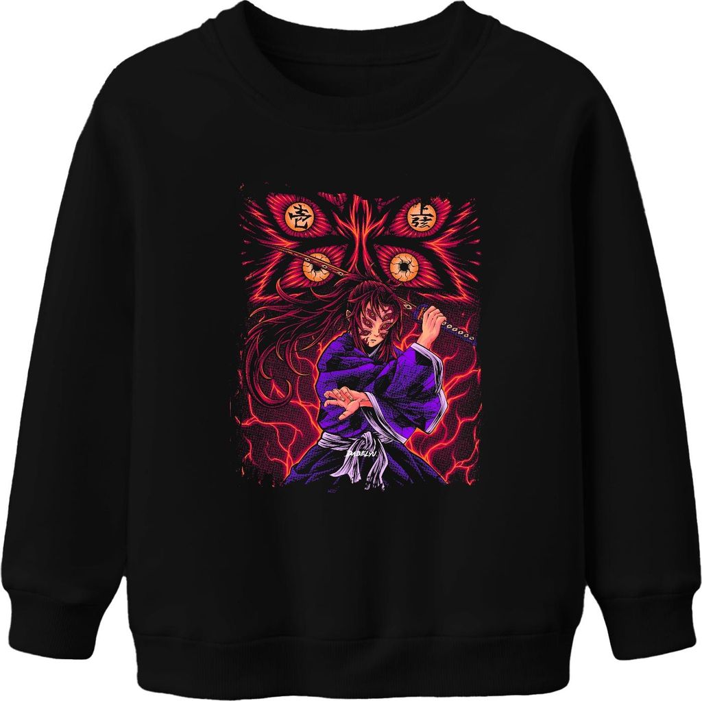 Anime Dämon Schwert Kimono Augen Dämonenjäger düster Geschenk Uni Kinder Sweatshirt Pullover, Schwarz, 116