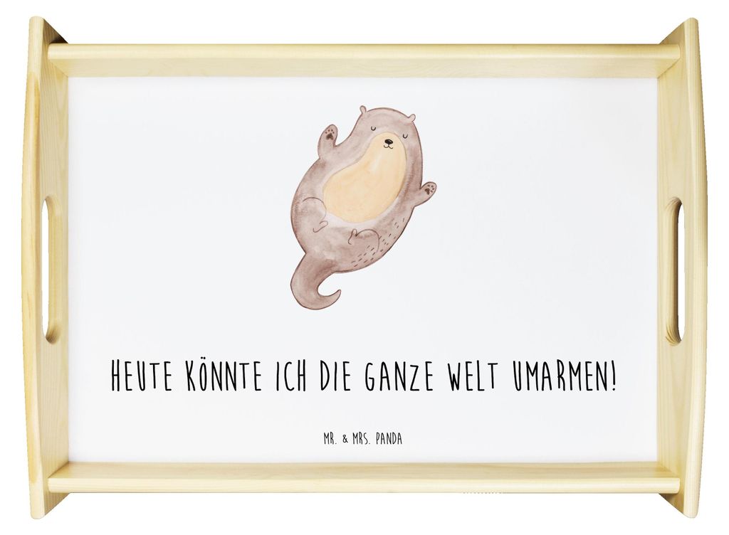 Mr. & Mrs. Panda Tablett Otter Umarmen - Weiß - Geschenk, Servier, Bett-Tablett, glücklich, aus holz, gut Gelaunt, Seeotter See, Holztablett, Dek...