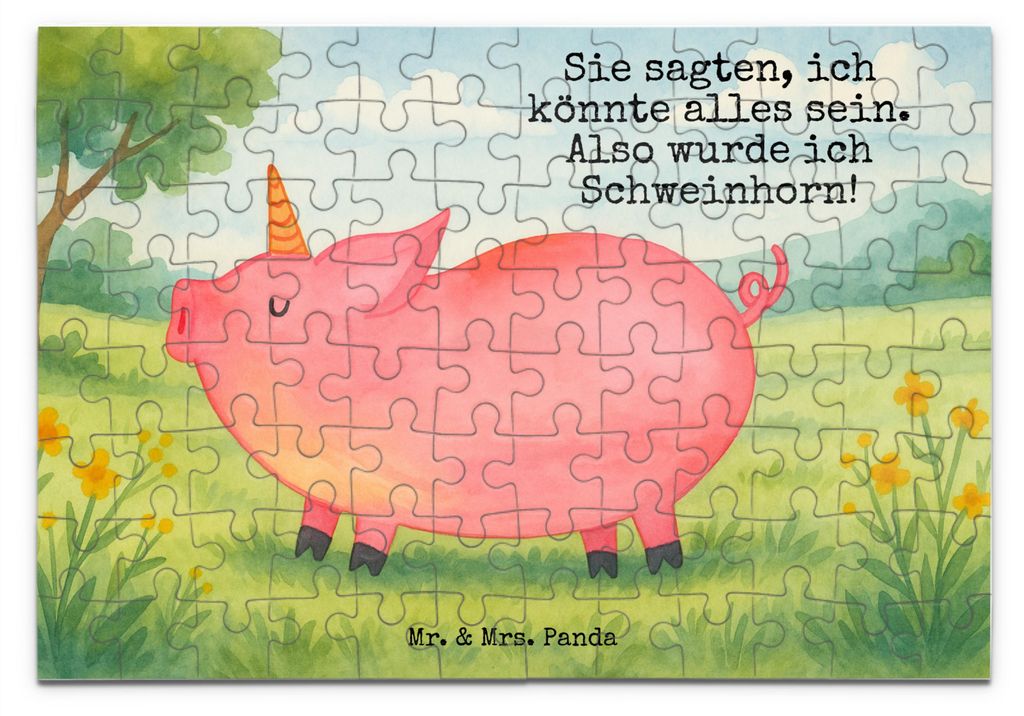Mr. & Mrs. Panda Puzzle Einhorn Schwein Design 96 Teile - Weiß - Geschenk, Unicorn, 2000, 1500, 300, 500, Einhörner, Spruch, Puzzlespiel