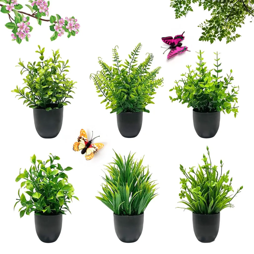 Plantes artificielles d'intérieur sans entretien : lot de 6 pots déco zen