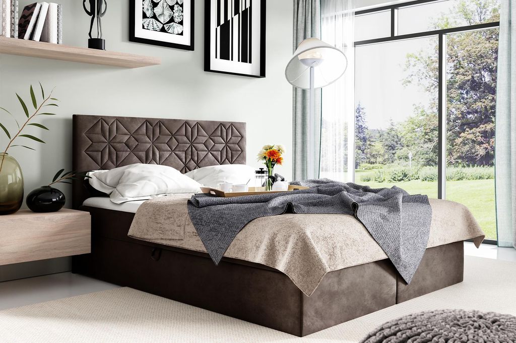 MEBLINI Boxspringbett mit Bettkasten - Gepolstert Doppelbett mit Matratze und Topper - Polsterbett mit Stauraum - Bett mit Kopfteil - Stauraumbett ...