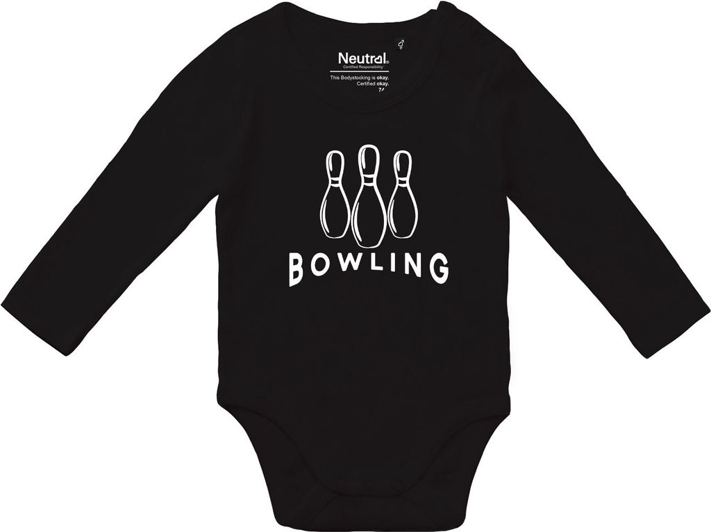 Huuraa Baby Body Bowling Pinns 80 Black Baumwolle Fairtrade Langarmbody Geschenkidee
