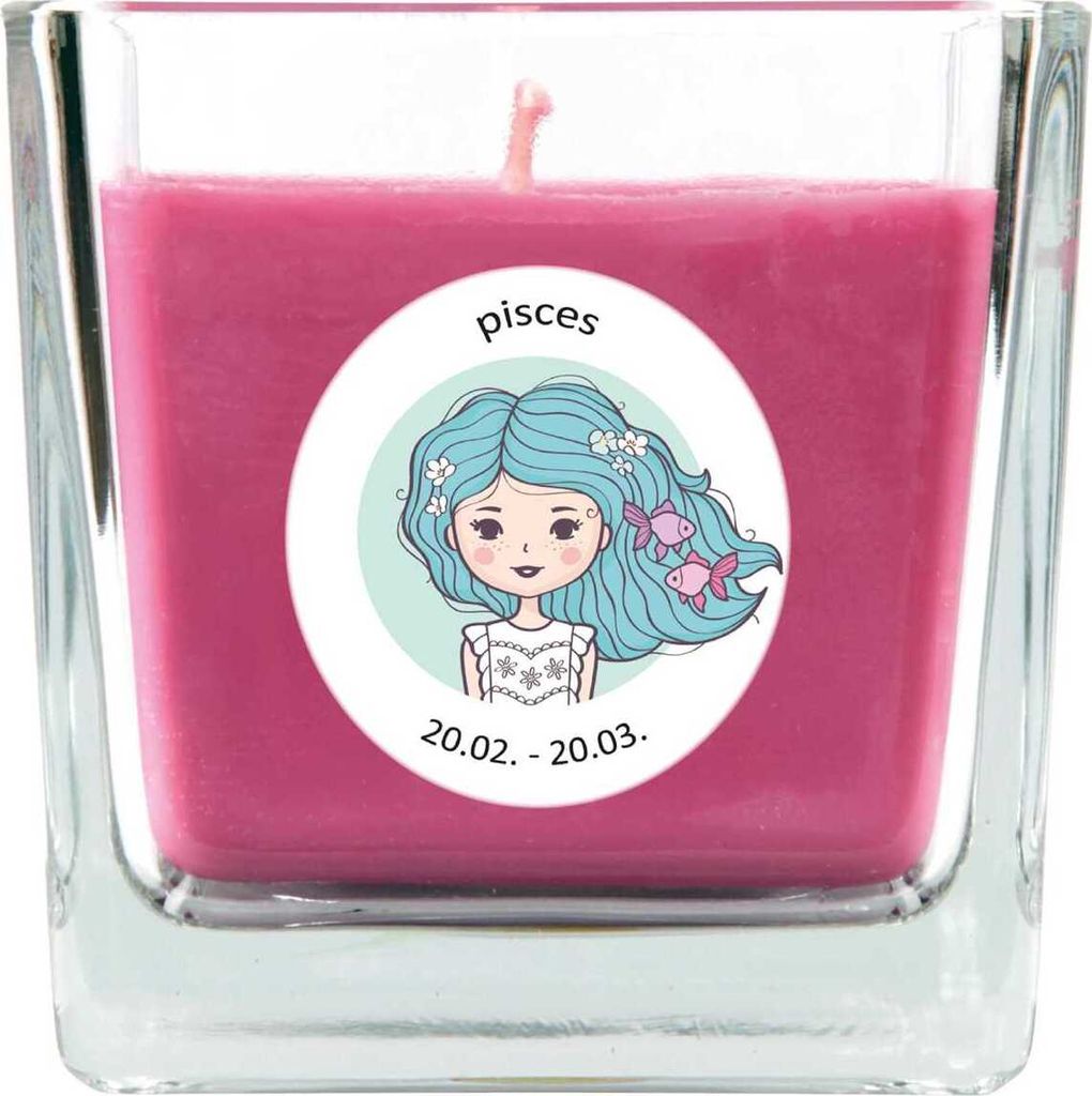 HS Candle "Sternzeichen" Duftkerze Lavendel im Bonbonglas ( Fische ) - viele Motive zur Auswahl, 190g - Brenndauer bis zu 50 Std - Pisces
