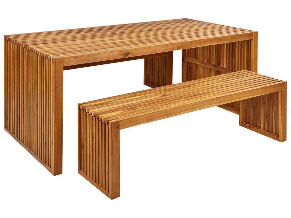 BELIANI Gartenmöbel Set 6-Sitzer Hellbraun Akazienholz 3-Teilig Rechteckiger Tisch 180x90 cm mit 2 Bänken Rustikal Outdoor Terrasse Garten Aussta...