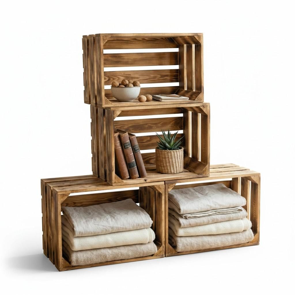 Holzkiste geflammt 40x30x25cm - Obstkiste Regal-Box mit & Produktbild 