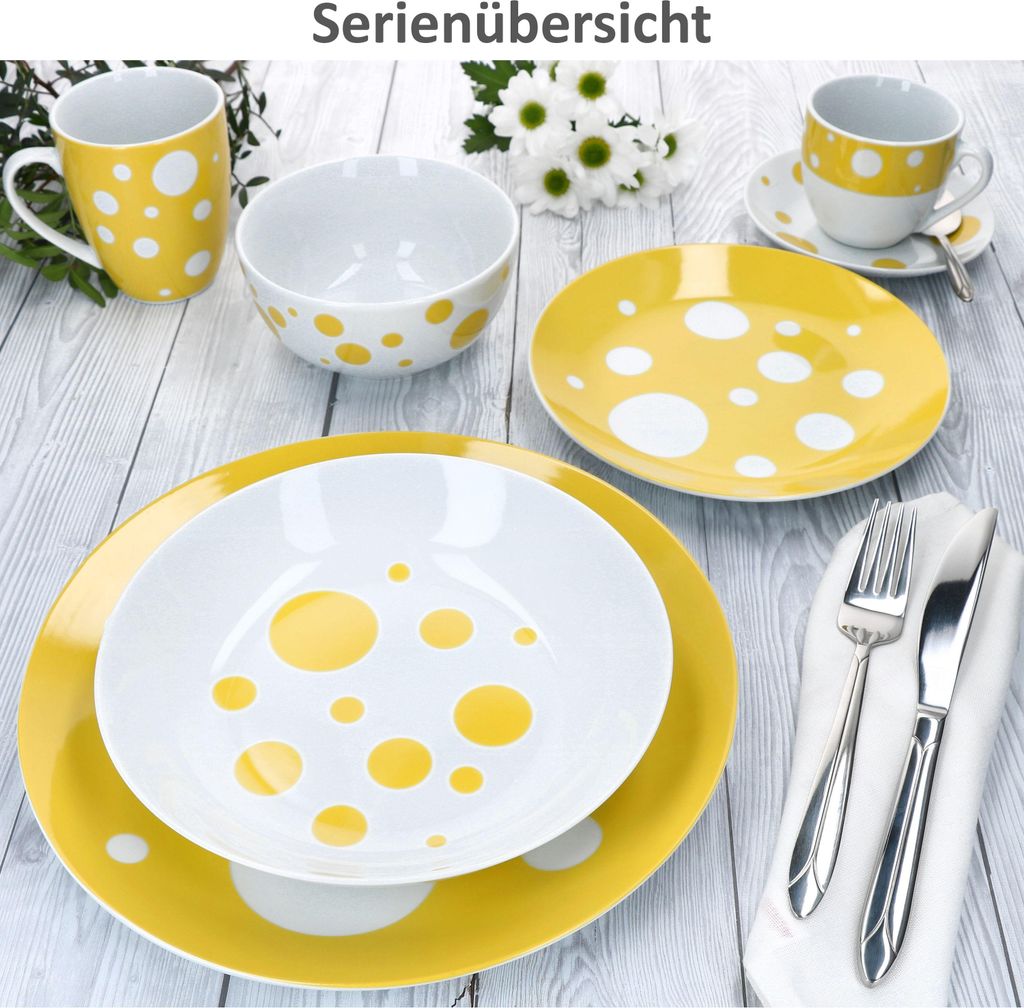 Pula gelb Punkte 6er Set Kaffeebecher 300ml Porzellan-Tasse