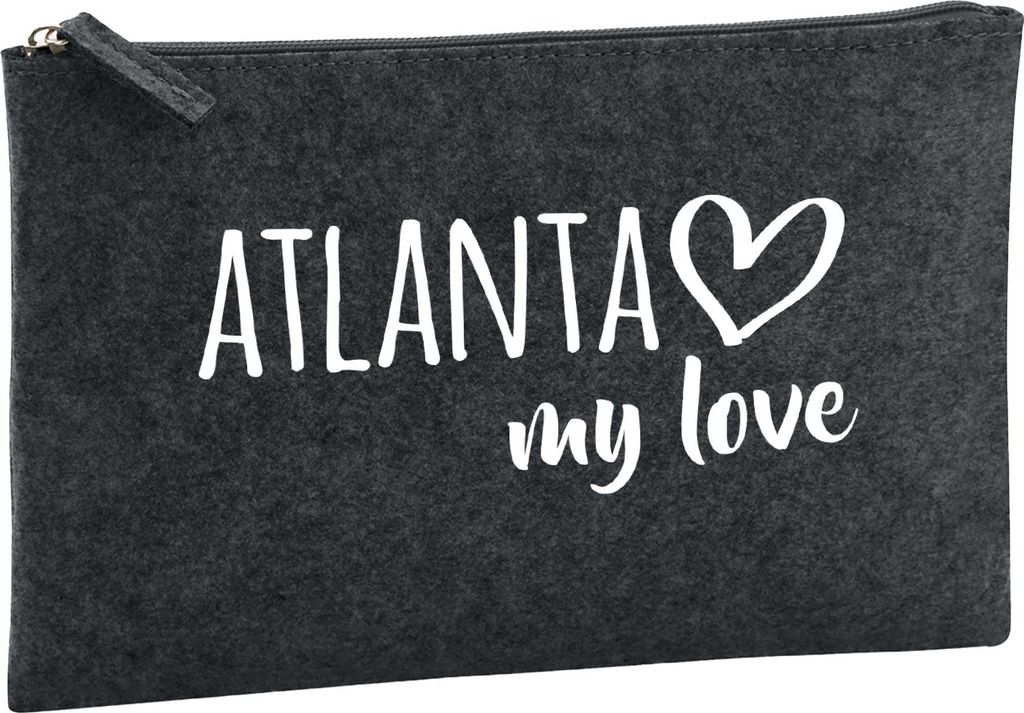 Huuraa Kulturbeutel Atlanta my love 1 Liter Charcoal Filz Kosmetiktasche Geschenkidee