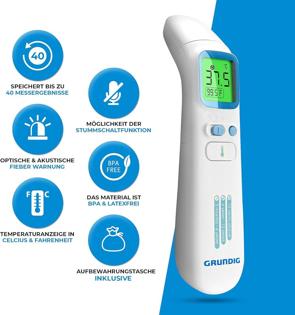 Grundig Fieberthermometer kontaktlos Infrarot - Hochpräzise Produktbild 