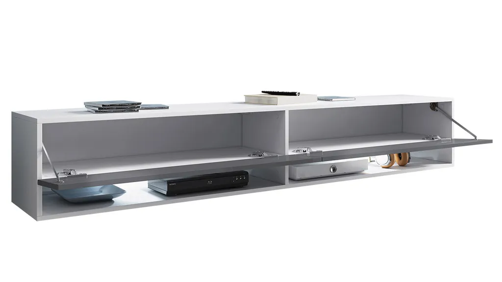 Banc TV 180 cm avec LED Multicolore - Buffet Multimédia Noir Graphite - 4