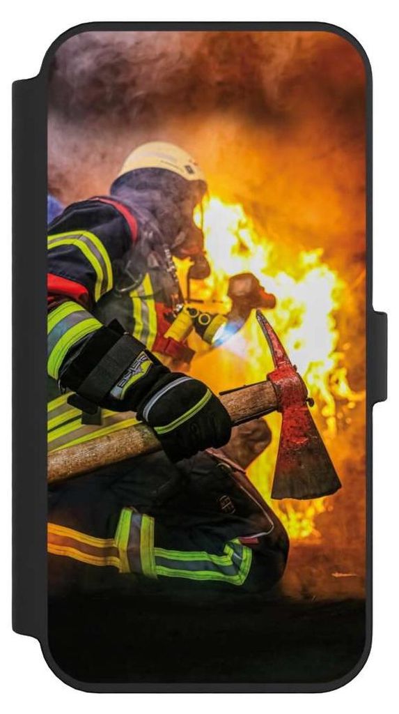 NIVOCASE Klapphülle für Apple iPhone 14 Pro Max Handyhülle aus Kunst Leder NIVOflip schwarz Feuer Feuerwehr Lebensretter