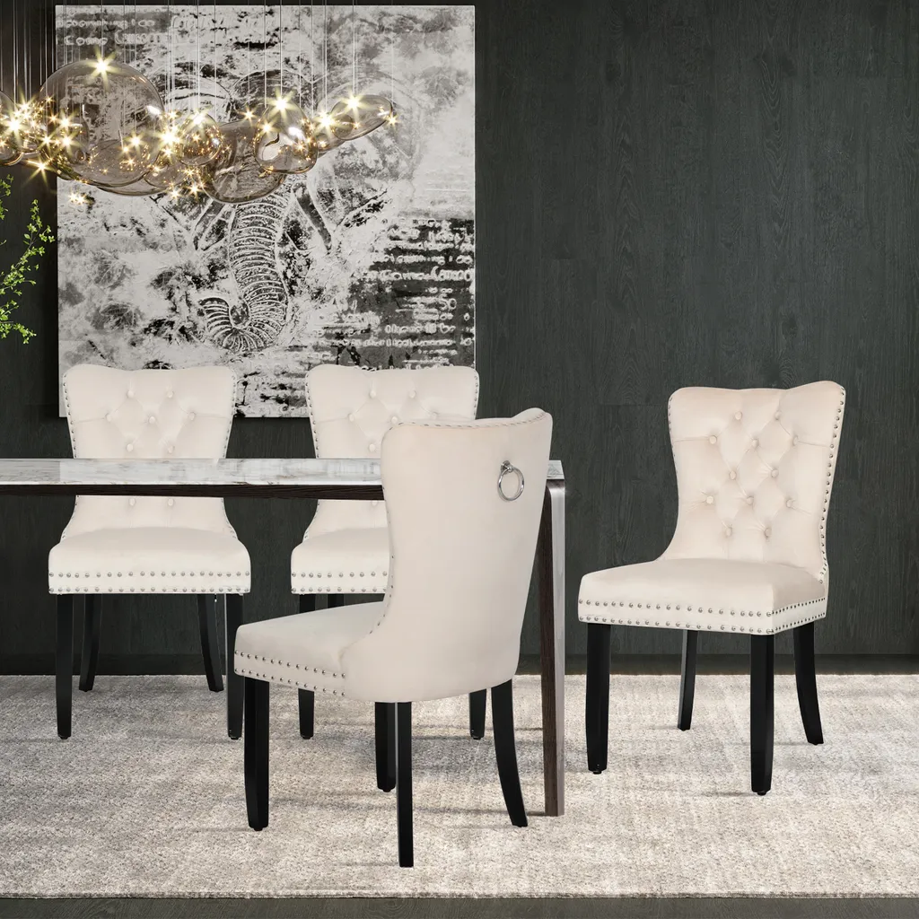 Chaise en Velours pour Table de Repas Beige Chic et Confortable x2