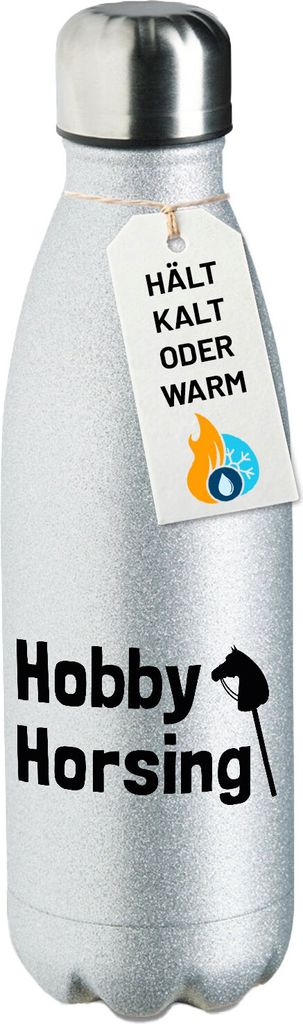 Huuraa Trinkflasche Hobby Horsing Steckenpferd 500ml Silver Edelstahl Wasserflasche Trinkflasche Geschenkidee