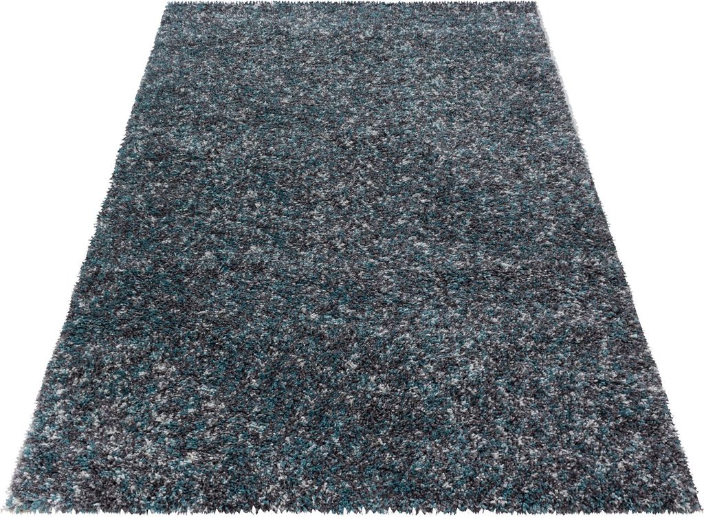 Teppich Wohnzimmer Hochflor Blau 120x170 Rechteck Meliertes Produktbild 